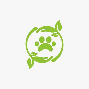 Green leaf logo design. Bio natural sign vector. Circle foot print icon design.