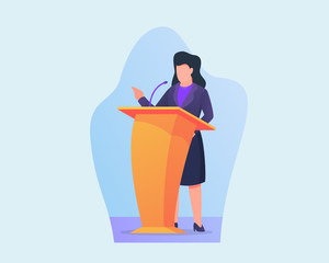 woman give business speech on podium with modern flat style