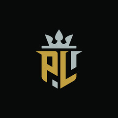 Initial Letter PL with Shield King Logo Design