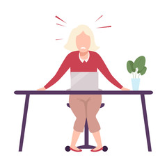 Businesswoman Sitting at the Desk Looking Scared at Laptop Computer Flat Vector Illustration