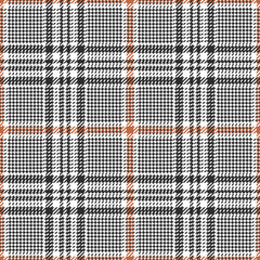 Glen check plaid pattern. Seamless hounds tooth vector plaid background texture in brown, orange, and white for jacket, skirt, trousers, or other modern autumn winter tweed textile design.