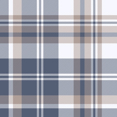 Plaid pattern background. Seamless check plaid graphic in purple blue, beige, and off white for flannel shirt, blanket, throw, upholstery, duvet cover, or other modern summer and spring fabric design.