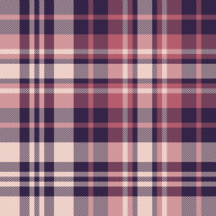 Seamless check plaid pattern. Autumn winter tartan plaid large background in purple, pink, and beige for flannel shirt, scarf, blanket, throw, duvet cover, or other modern textile print.
