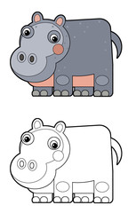 cartoon scene with hippo hippopotamus on white background illustration