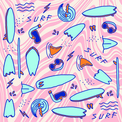 seamless surf equipment doodle art