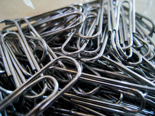 close-up of many metal paper clip 