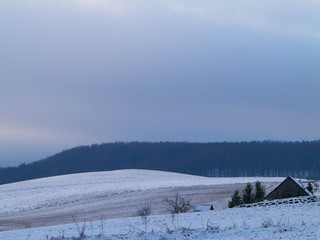 Winter over Kashubian hills, Wiezyca, Poland.