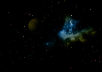 Naklejka na ściany i meble Planets in a space against stars. 3D rendering.