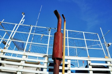 Naklejka premium Close-up photos of fishing boats at Rayong Port