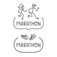 Marathon. Vector outline badges on white background.