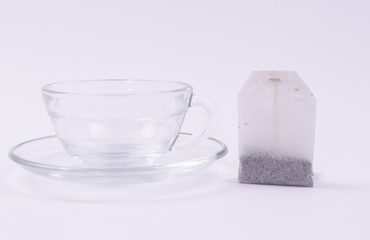 a cup and tea bag  A
