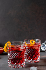 Negroni cocktail. Bitter, gin, vermouth, ice. Bar. Recipes. Alcoholic beverages.