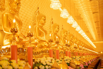 29 Buddha statues enshrined within Wachira Tham Cathedral The Buddhas of Anantara, Universe Or the Thai people call The golden temple at Ancient City 