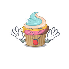 Funny rainbow cupcake mascot design with Tongue out
