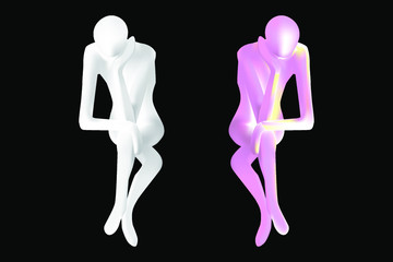 White and pink puppet on isolated black background