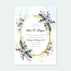 wedding invitation template with golden frame