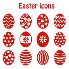 Set of Easter eggs red icons isolated on white background. Vector illustration in flat style