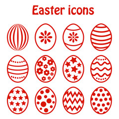 Set of Easter eggs contour icons isolated on white background. Vector illustration
