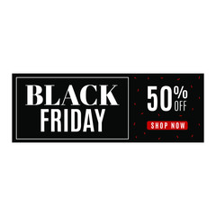 Black horizontal banner for sales on Black Friday. Vector banner for shop, web, store, business and other.