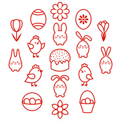 Set of contour Easter icons isolated on white background. Vector illustration