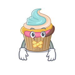 cartoon character design rainbow cupcake making a silent gesture