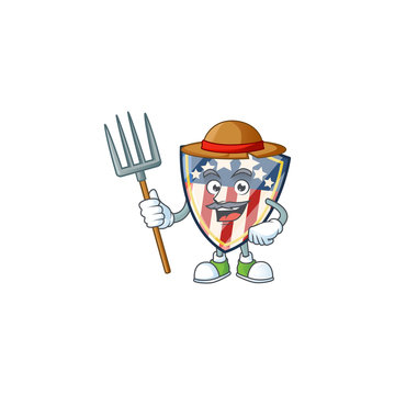 sweet Farmer vintage shield badges USA cartoon mascot with hat and tools