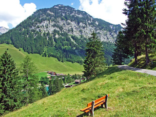 Alpine mountain peak Kirclespitz over the Saminatal alpine valley and in the Liechtenstein Alps...