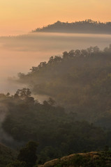 Sunrise mist mountain in pai maehongso, Thailand