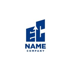 EC monogram logo with a negative space style arrow up design template
