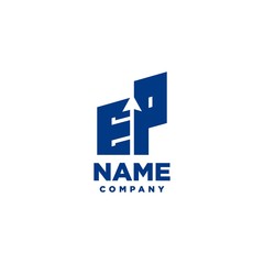 EP monogram logo with a negative space style arrow up design template