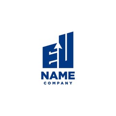 EU monogram logo with a negative space style arrow up design template