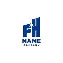 FH monogram logo with a negative space style arrow up design template