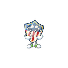 Vintage shield badges USA mascot icon design style with Smirking face