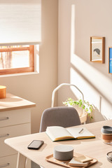 Cozy home office in morning light