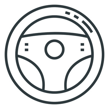 Car Steering Wheel Black Line Icon On White Background	