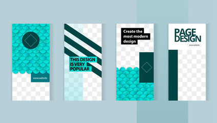 Azure, turquoise, fish scales set templates for design of social networks, story and print with windows for images. Modern style in the form of beautiful azure waves. Mermaid style. © Kocco.Art