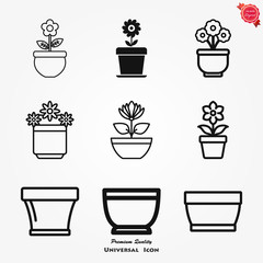 Flowerpot icon, vectorized plants in a pot, flower symbol