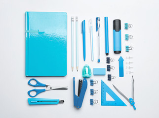 Set of school supplies on white background
