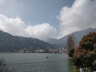 lake, mountain, sunshine and holdiays.