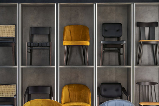 Installation of shelves with many different chairs