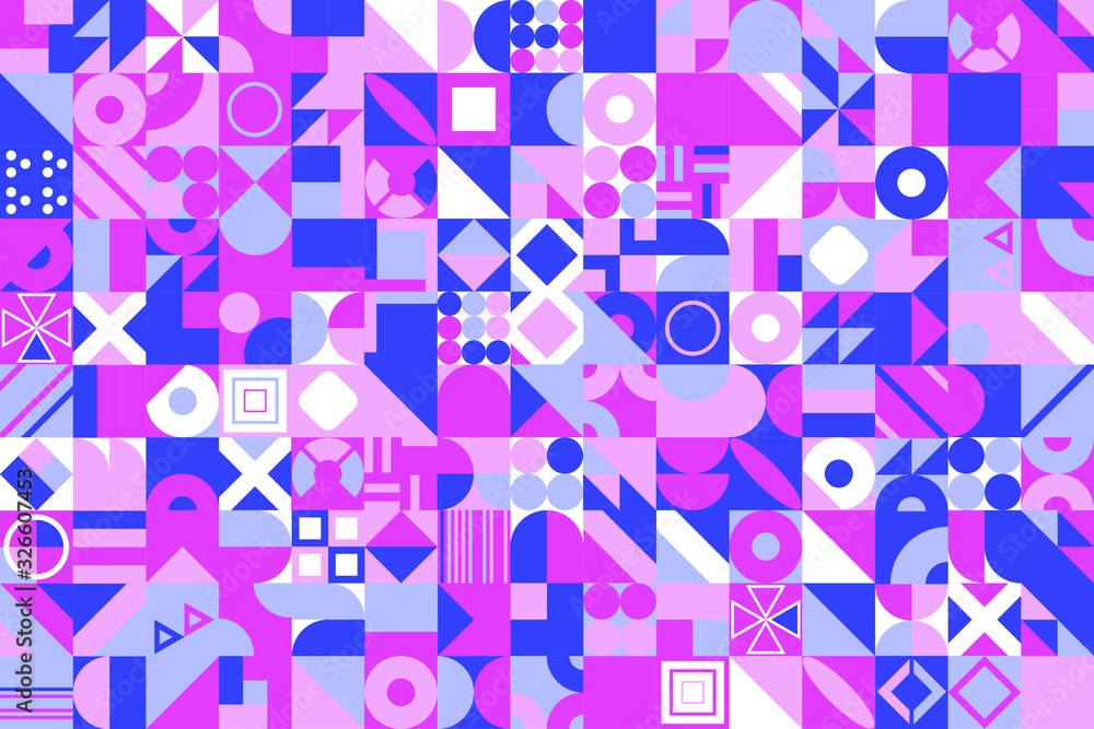 Poster abstract multicolored geometric pattern. different geometric figures background. flat minimal style.
