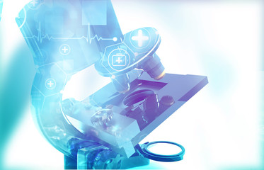 Abstract microscope with scientific icon background. 3d illustration.