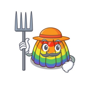 Happy Farmer rainbow jelly cartoon picture with hat and tools
