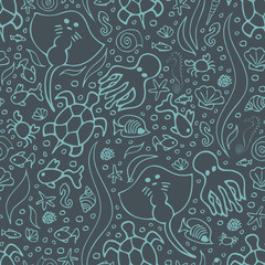 Naklejka premium Hand drawn pattern 'under the sea'. Underwater world. Doodle. Vector Illustration. EPS 10.