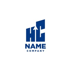 HC monogram logo with a negative space style arrow up design template