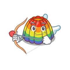 Fototapeta na wymiar Sweet rainbow jelly Cupid cartoon design with arrow and wings