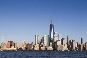 Beautiful view of New York city skyline with waterfront at daytime, USA