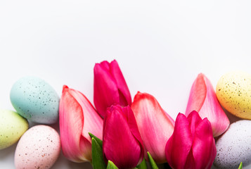 Fototapeta premium Spring tulips and easter eggs