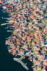 Aerial view of houses in coastal village, Sweden