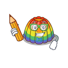 A smart Student rainbow jelly character holding pencil